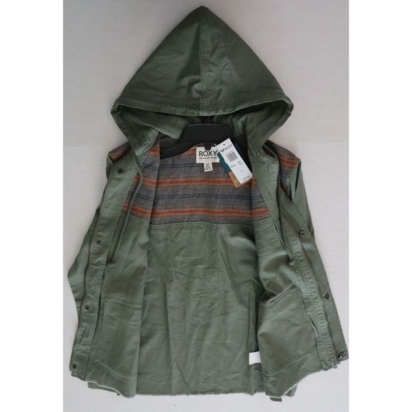 Roxy ARJJK03056 Women's Sz S Green Boho Full Zip Hooded Parka Jacket $80 - Picture 7 of 12
